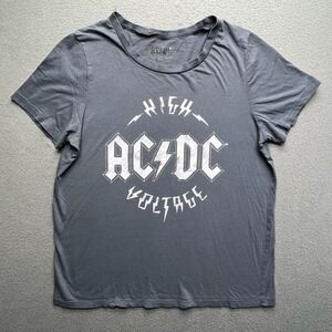 AC/DC Women T-Shirt Cotton Blend Large Charcoal Grey High Voltage Rock‎ Graphic